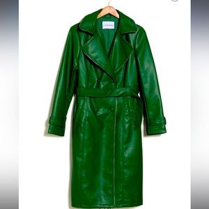 AZALEA WANG SANDO GREEN PLEATHER TRENCH COAT WITH ZIPPER TRIM